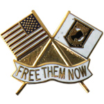  POW Flag - Free Them Now Mil Hat Pin